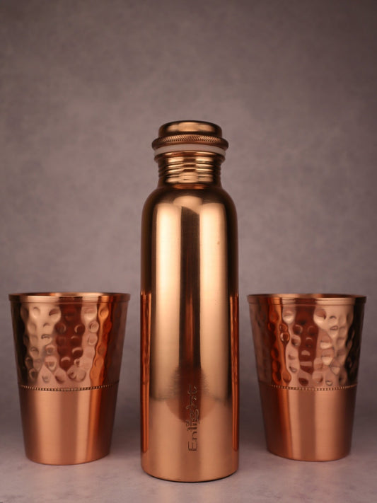 Bakrena boca 500 ml (izaberite bilo koju) + dvije AYURVEDA bakrene čaše SET - Enlight Shop