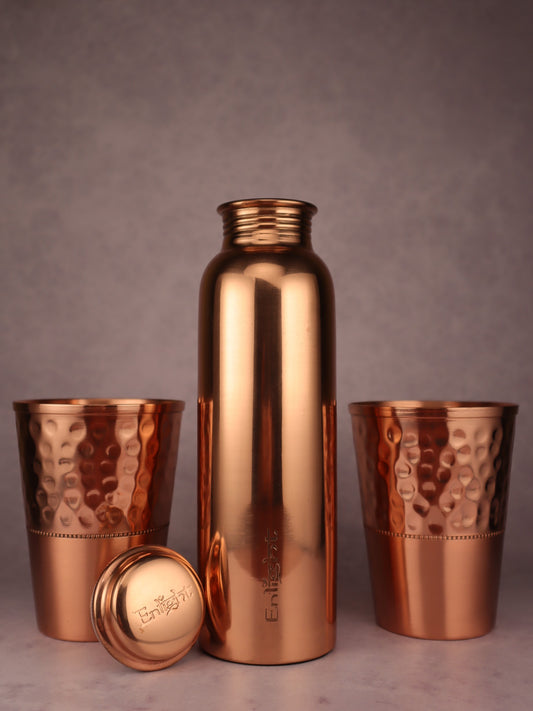 Copper bottle (choose any) + two copper glasses SET